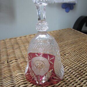 Vintage HOFBAUER Lead Cut Crystal 7.25” Bell Ruby Red Flower/RARE FIND